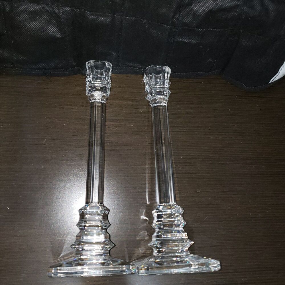 Val St. Lambert Desorss Louvre 2 Crystal Candlestick Holders Made in Belgium 9"H